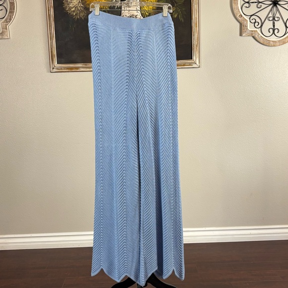 Vici Dresses & Skirts - Vici Womens Boho Light Blue Chevron Knit Wide Leg Scallop Hem Pants Size XL